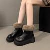 Niche design sense round head winter small short boots heightened thin boots thick bottom year hair thin