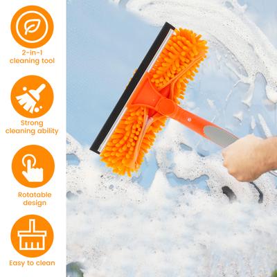 320cm Extended Window Cleaning Tool Rotatable 2 In 1 Squeegee Cleaner Mop Splicing Rod Glass Household Car Windshield Cleaning