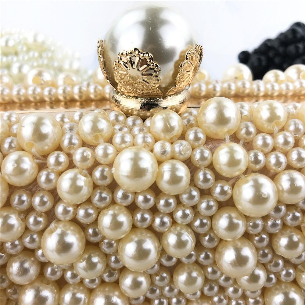 Luxury Crystals Beaded Pearl Evening Clutch Bags Wedding Party Handbag Fashion Women White Beige Long Chain Shoulder Handbags