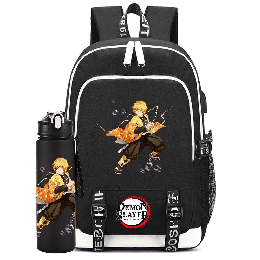 2Pcs/set Anime Demon Slayer Printed Backpack Large Capacity Waterproof Bookbag With 750ml Water Bottler Laptop Student Boy Girl Bookbag Gift