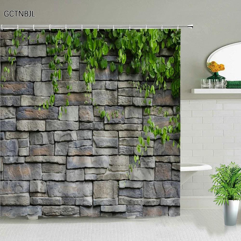 Flowers Green Plants Shower Curtains Set Bathroom Decor Garden Background Wall Hanging Cloth Washable Bathtub Screen With Hooks