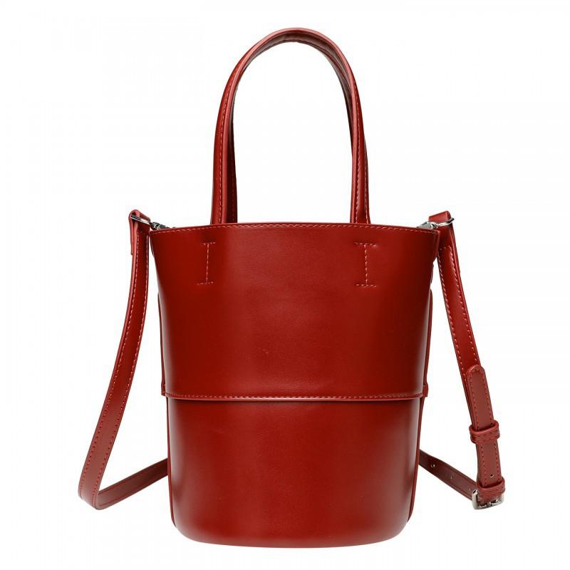 

New Girl s Temperament Bucket Bag Dark Red Festive Handbag Large Capacity Leather 15x15x19.5cm чёрный