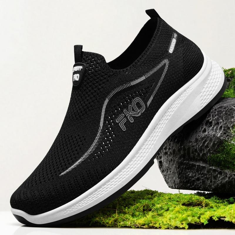 Summer New Men's Shoes Breathable Fly-woven Casual Shoes No Shoelaces One Pedal Platform Sneakers Light Running