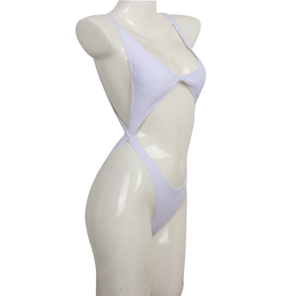 Women's Plus Size One-Piece Backless Swimsuit - Solid Color Sexy Swimwear