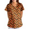 Women's Halloween Printed Loose V-Neck Pocket Short SleevUniform  Uniform