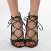 Fashion Black Cross Tied Roman Sandals Women Fashion Hollow Peep Toe Thin Help Heel Sandals Luxury Gladiator Style Brand Designer Shoes