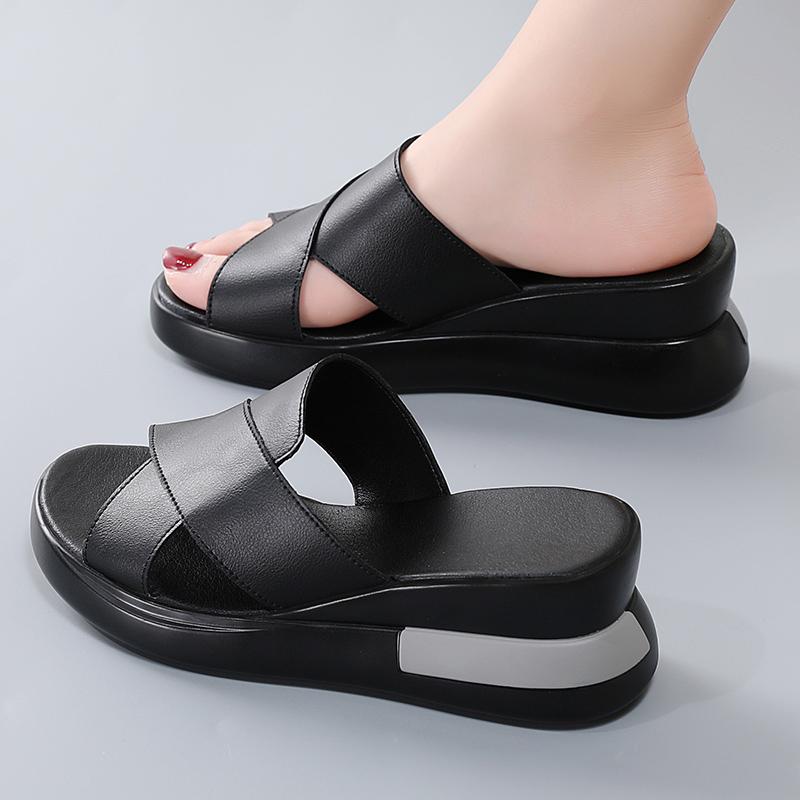 35-40 Summer Women's Large Fashion Solid Color Thick Soled Tall Sandals Anti Slip Slippers Women's Shoes
