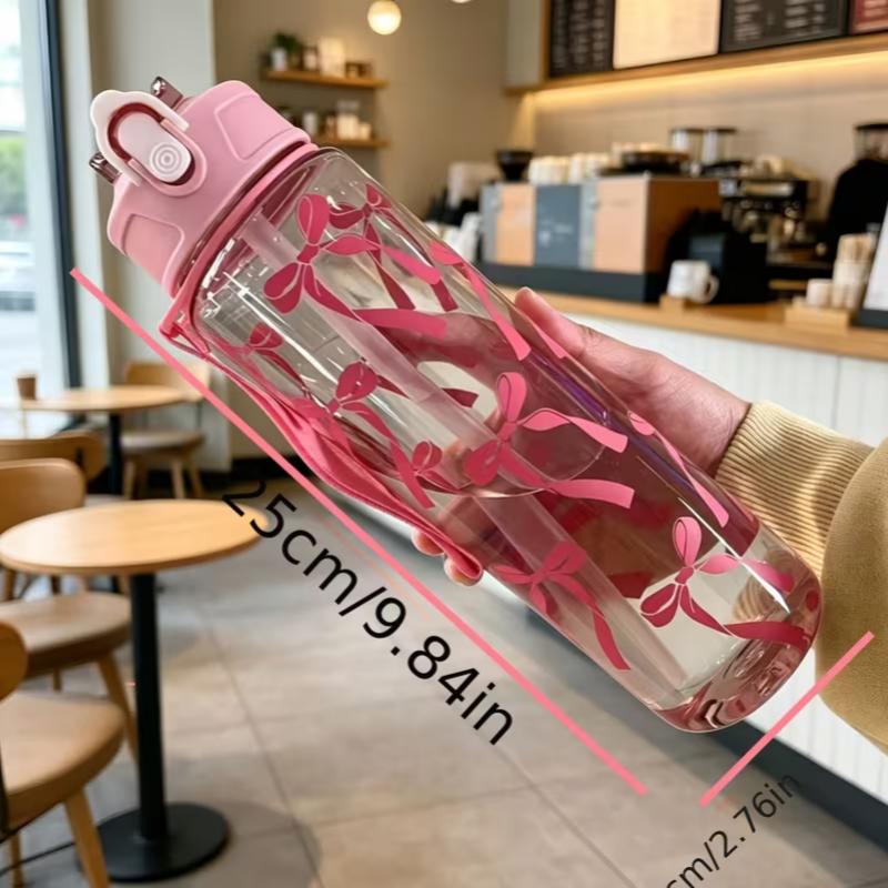 750ML Floral Bow Large Capacity Water Bottle Fresh Easy High Aesthetic Straw Cup with Handle Portable Suitable for Travel