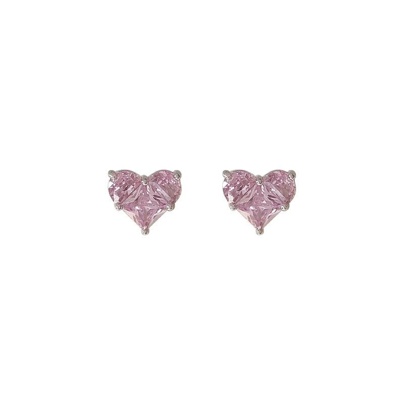 Temperament Pink Zircon Heart Earrings, Niche Fashion, Sweet Bow Earrings, Personalized and High-end Earrings