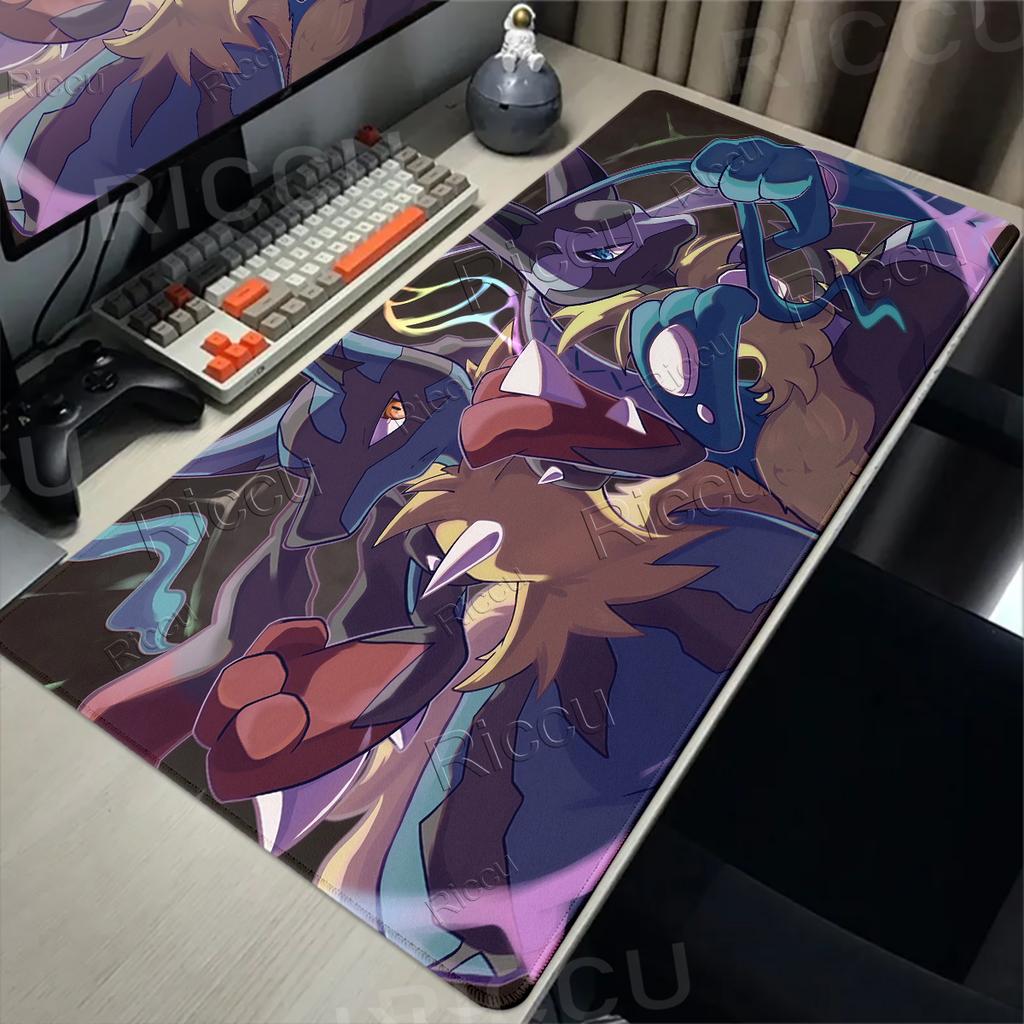 Lucario Mouse Pads Gaming Anime PC Gamer Offics Accessories Rug P-pokemon Extended Anti-slip Rubber Playmat Aesthetic XXL Carpet