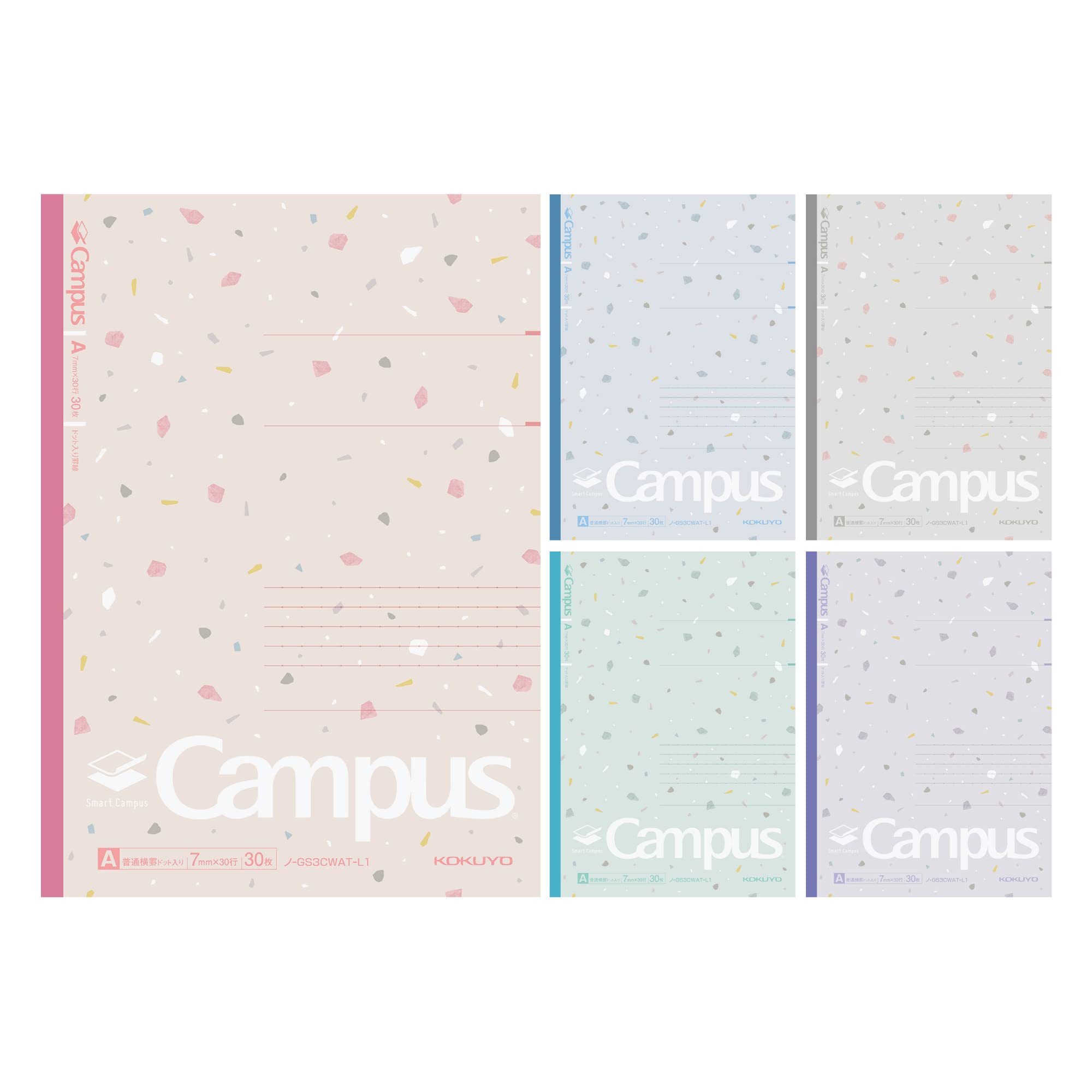 KOKUYO Smart Campus Limited Sheer Notebook, Edition, B5, Dot-ruled, 5-Color Pack, Stone, No-GS3CWAT-L1X5, A-ruled (7mm)