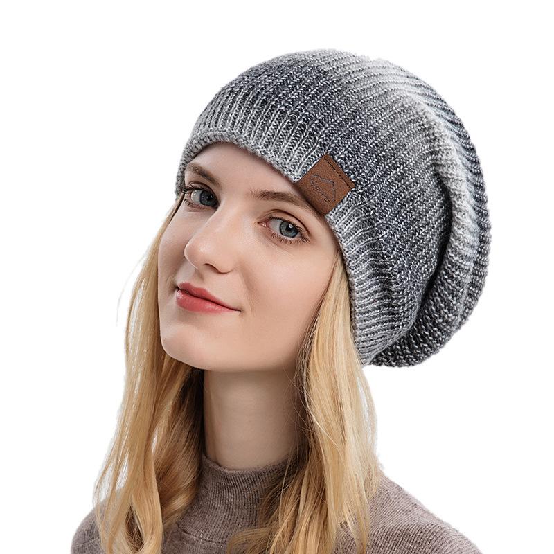 Women's Knitted Gradient Tie Dyed Warm Cap Rainbow Wool Hat CLE