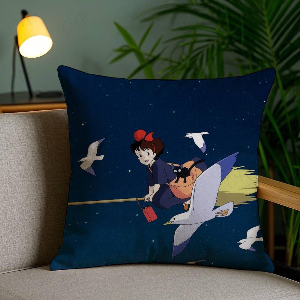 Anime Kwaii K-Kikis D-Delivery Service Pillow Case Anti-dustmite Pillowcase Invisible Zipper Silky Short Plush Sofa Cushion Cove
