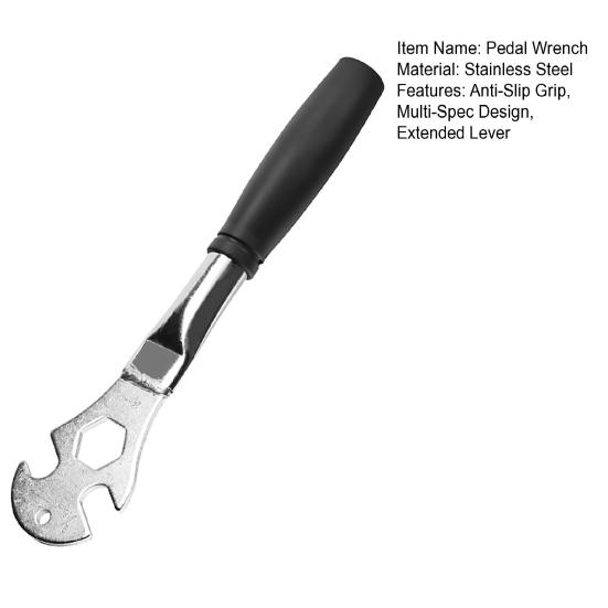 Pedal Wrench Anti-Slip Rubber Grip Multi-Spec Opening Pedal Spanner High Carbon Steel Extended Lever Design Portable Repair Tool