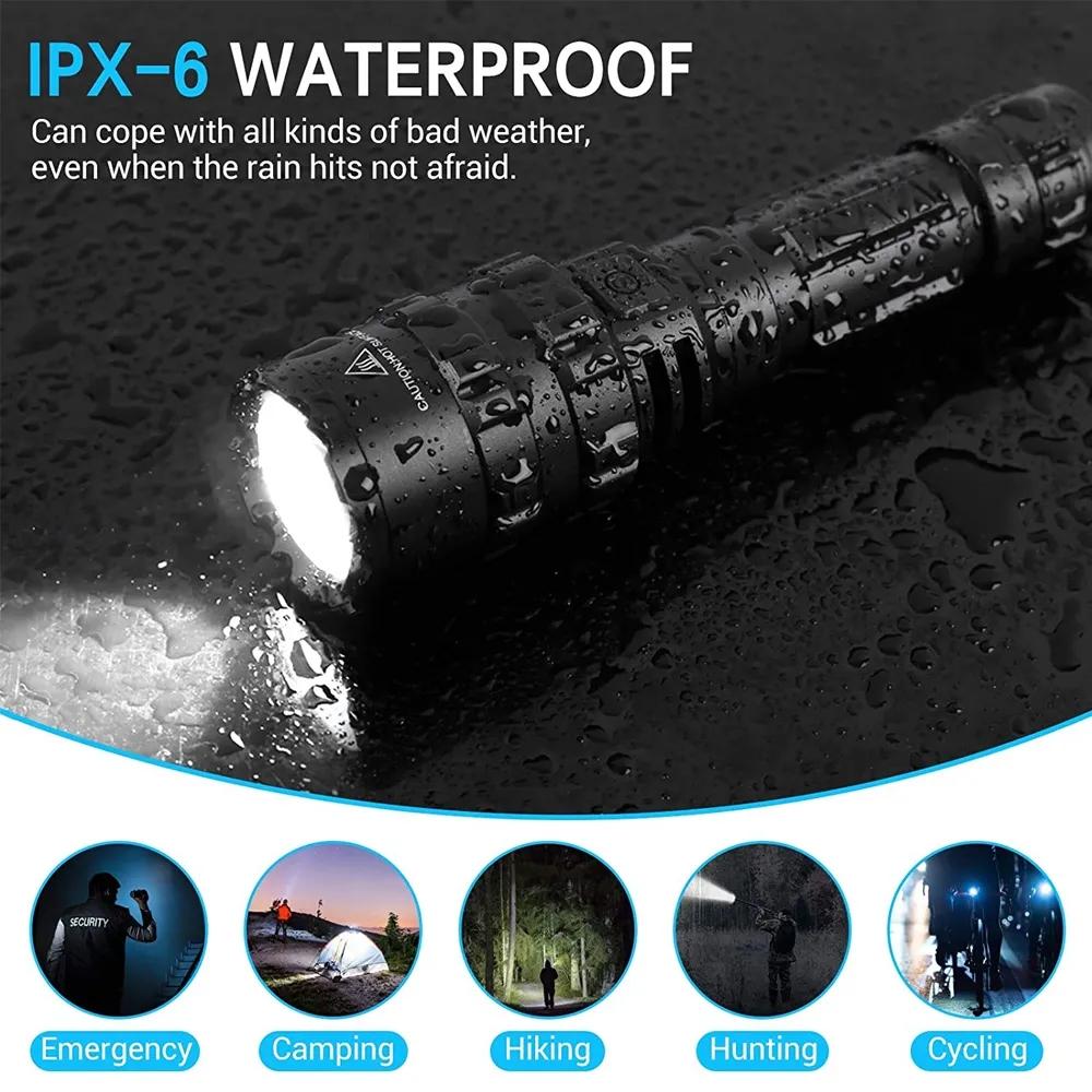 LED Tactical Hunting Flashlight USB Rechargeable Waterproof Torch Lamp