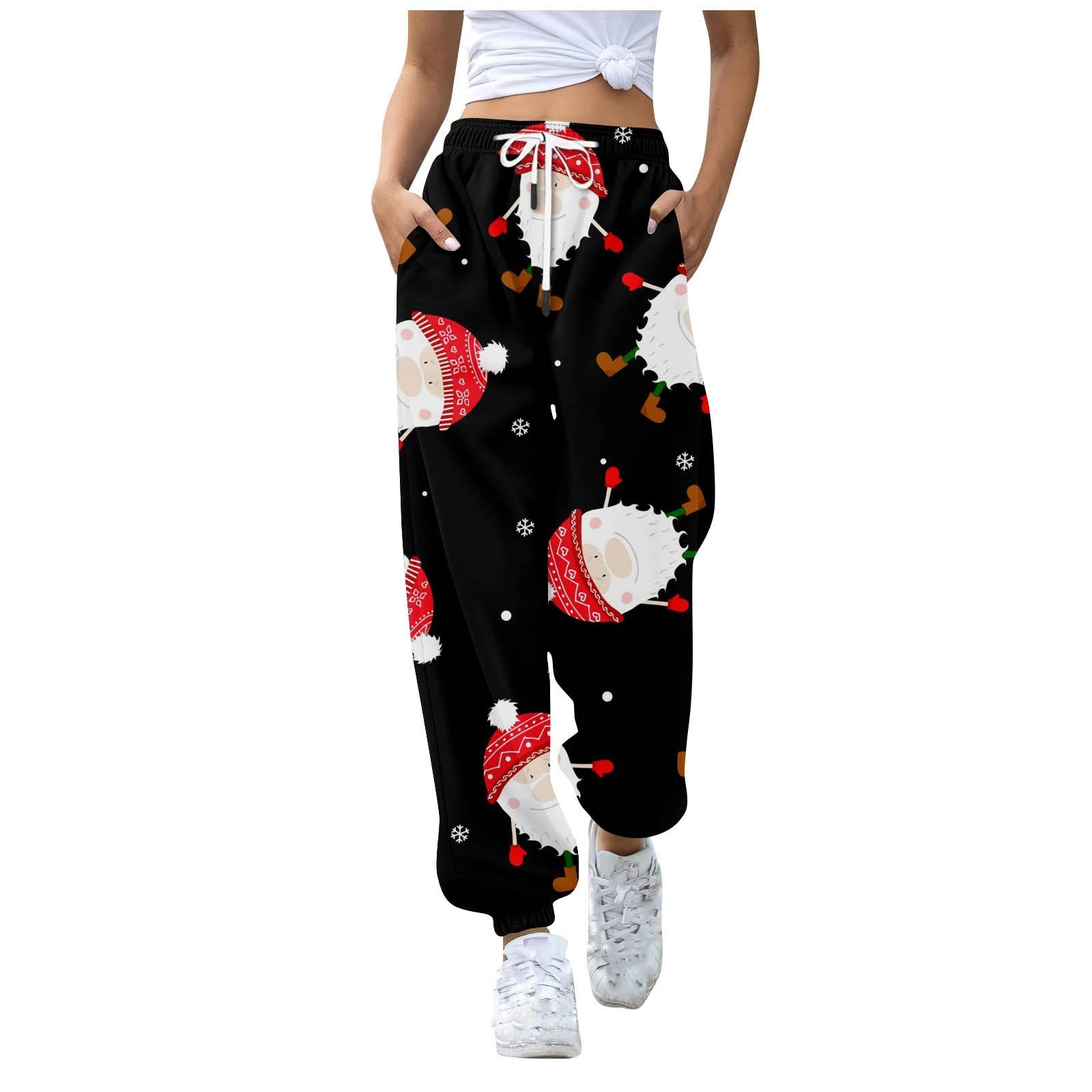 

Женские повседневные брюки для отдыха с рождественским принтом, спортивные брюки, брюки с эластичной резинкой на талии, брюки с завязками на шнурке XL