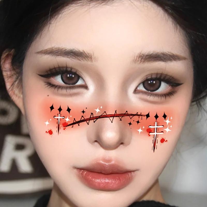 10 Stück Halloween Vampir Fledermaus Falsche Sommersprossen Temporäre Tattoo Aufkleber Für Kind Frau Heißfolienprägung Sommersprossen Make-up Party Gesichts-Make-up