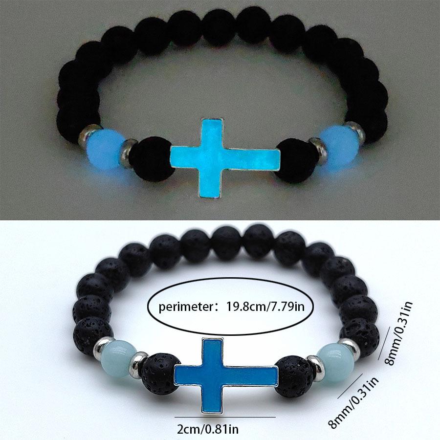 Men'S Bracelet Natural Stone Retro Bangle Luminous Jewelry Accessories Bracelet Cross Natural Volcanic Stone  Accessories