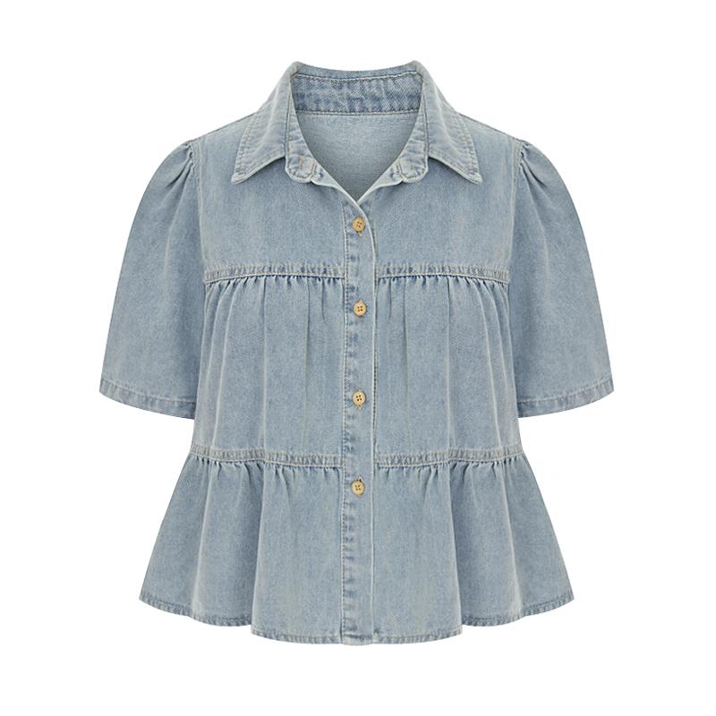 PAIGEFLYNN Tiered Tiered Denim Blouse_S5Bbl052C