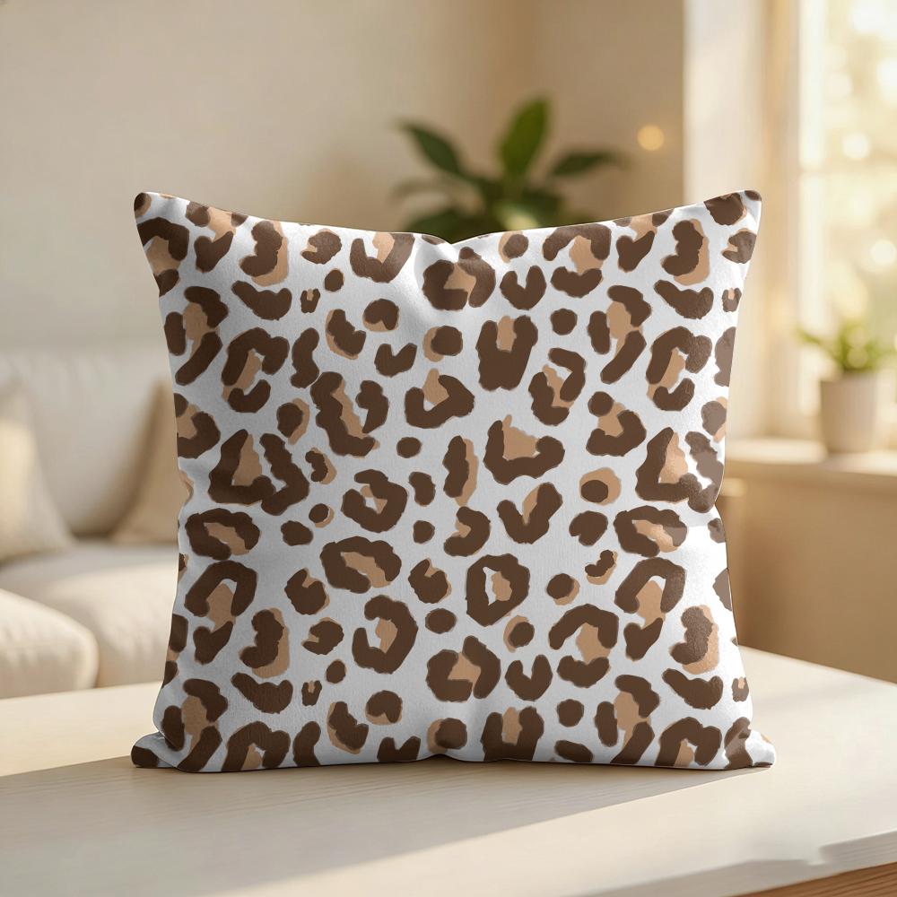 Cream Leopard Pattern Cushion Cover Silky Short Plush Invisible Zipper Dustproof Sofa Pillow Case For Home Decor