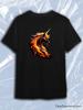 TeeSensation Black Crew Neck Short Sleeve T-Shirt with Fiery Lava Unicorn Head Print