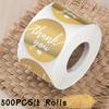 500pcs/1Rolls Champagne Golden "Thank You" Adhesive Labels, 3.8cm Round Paper Seals, Glossy Finish, Self-Adhesive, Single Use for Packaging