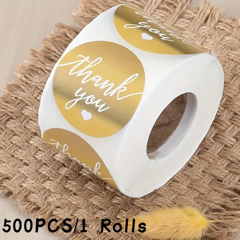 500pcs/1Rolls Champagne Golden "Thank You" Adhesive Labels, 3.8cm Round Paper Seals, Glossy Finish, Self-Adhesive, Single Use for Packaging