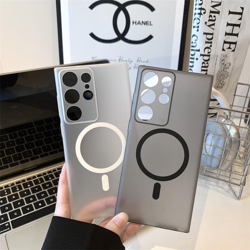 Suitable for Samsung S24 Phone Case, PC Fine-hole Ice Mist Magnetic Suction S23Ultra Skin-like Matte Semi-transparent Ultra-thin Hard Case