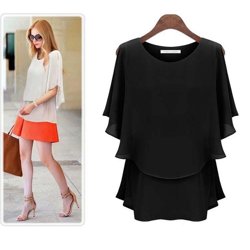 

Новое поступление Новейшее женское шифоновое летнее платье-сарафан размера плюс с рукавами-лепестками и двойной рубашкой XL чёрный