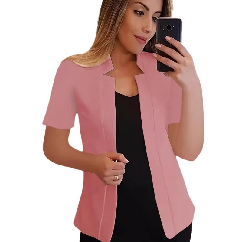 Women S Solid Color Short Sleeve Blazer Casual Office Jacket