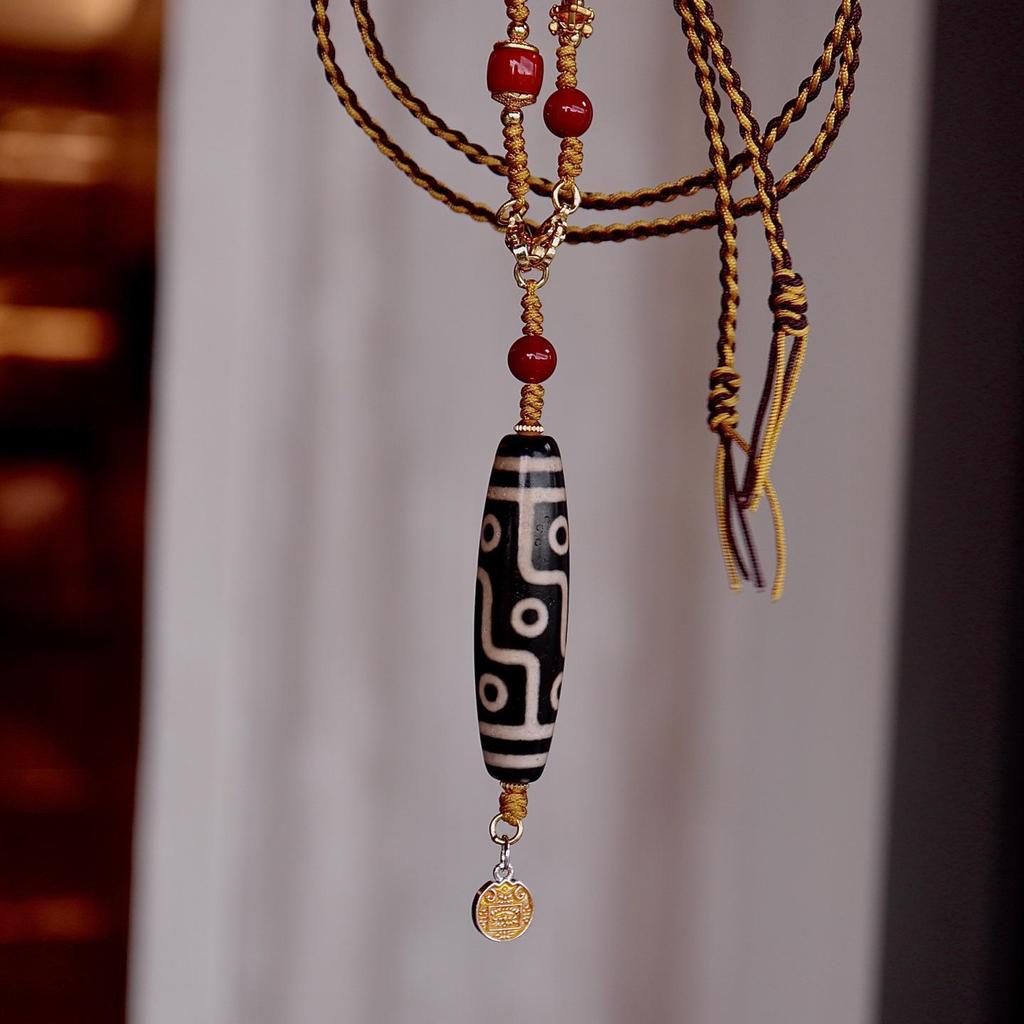 Tibetan Cultural Necklace: Agate Seven-Eyed and Five-Eyed Dzi Beads