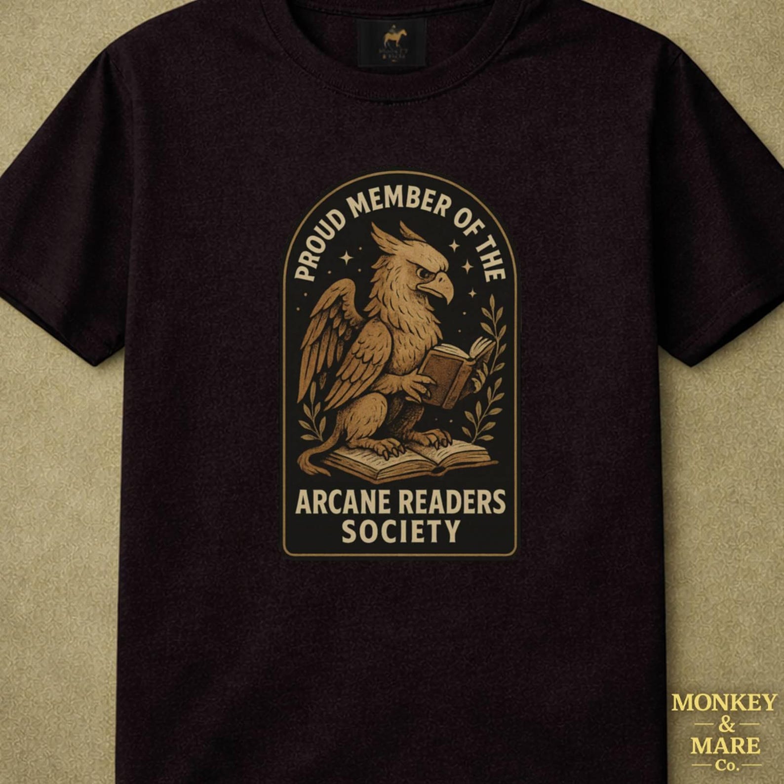 Griffin Reading Book Shirt, Arcane Readers Society, Fantasy Book Lover Graphic Tee S
