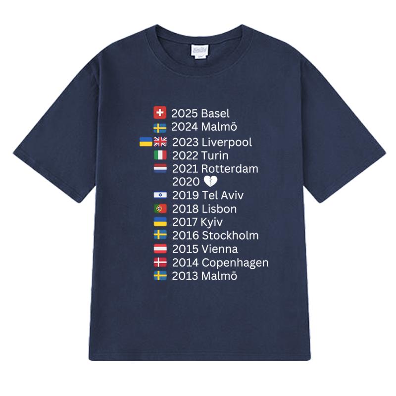Eurovision 2025 Host Cities Music T shirt Men Women Trend Y2k Oversized short sleeve T-shirts Unisex 100% Cotton clothing Tops