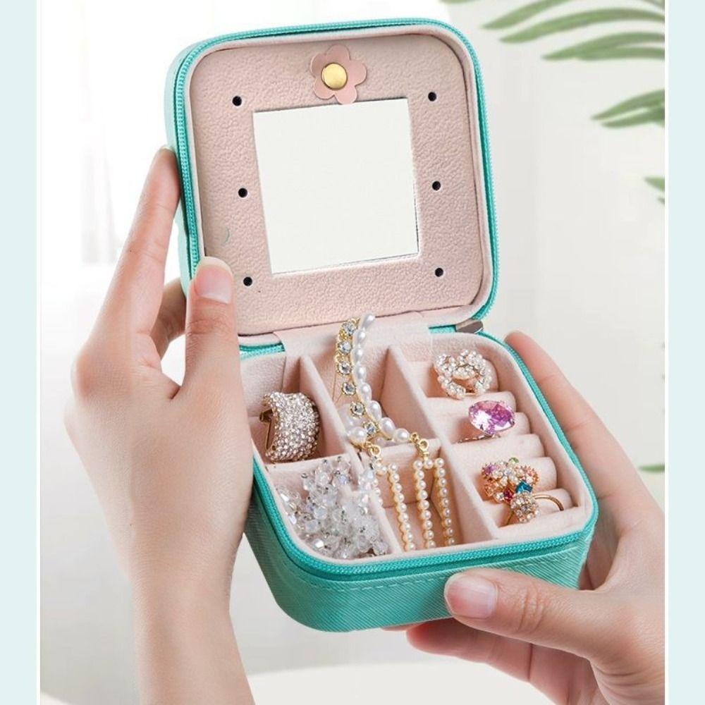 Mode mit Spiegel Mini Schmuckschatulle Elegant Hochwertig Ring Ohrring Aufbewahrungstasche Mini Schmuckorganizer