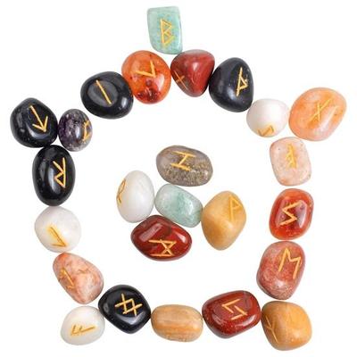 Crocon Mix Chakra Rune Stones Set with Elder Futhark Alphabet Engraved Symbol for Energy Genrator Chakra Balancing  :- 15-20 Mm Approx