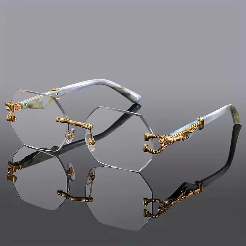 

Trendy Men S And Women S Versatile Polygonal Frameless Gradient Sunglasses Retro Wood Grain Leopard Leg Square Driving Glasses