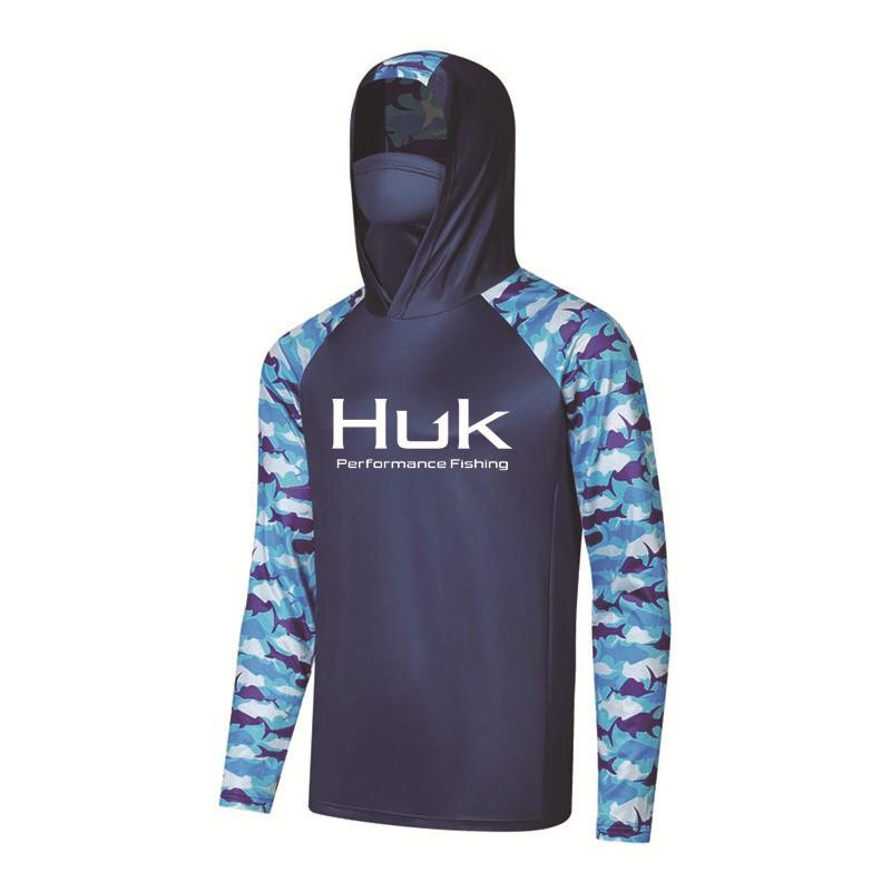 HUK Camo Fishing Jacket Men - Quick-Dry Milk Silk Hooded Sun Insect Protection Outdoor Angling Apparel