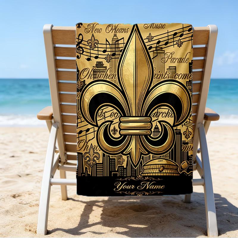 Custom Name Beach Towel Believe Saint Beach Towel, Soft Microfiber, Gift for Her/Him, Birthday, for Pool, Beach, Travel, Fan gifts