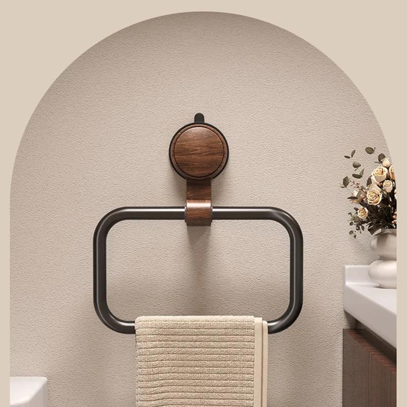 Suction Cup Walnut Towel Rack Medieval Style Punch-Free Wall-Mounted Bathroom Towel Ring Bathroom Towel Hanging Rack
