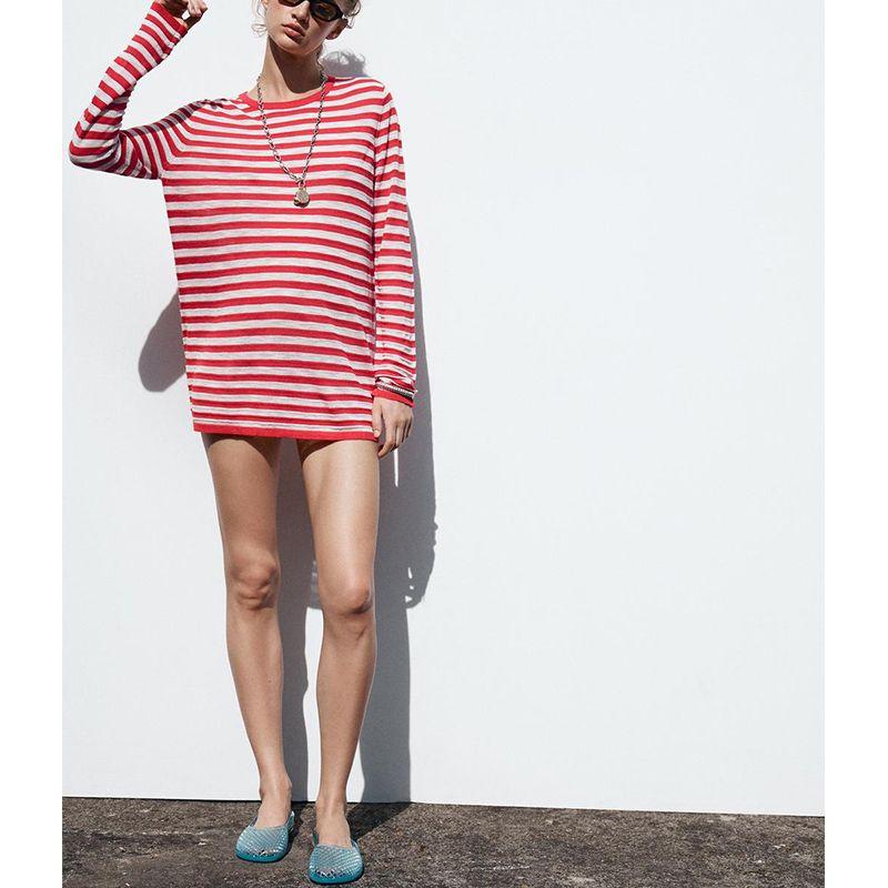 Summer New Women clothes Preppy Loose Pullover Thin Stripe Long sleeve round Neck Knit 9325010