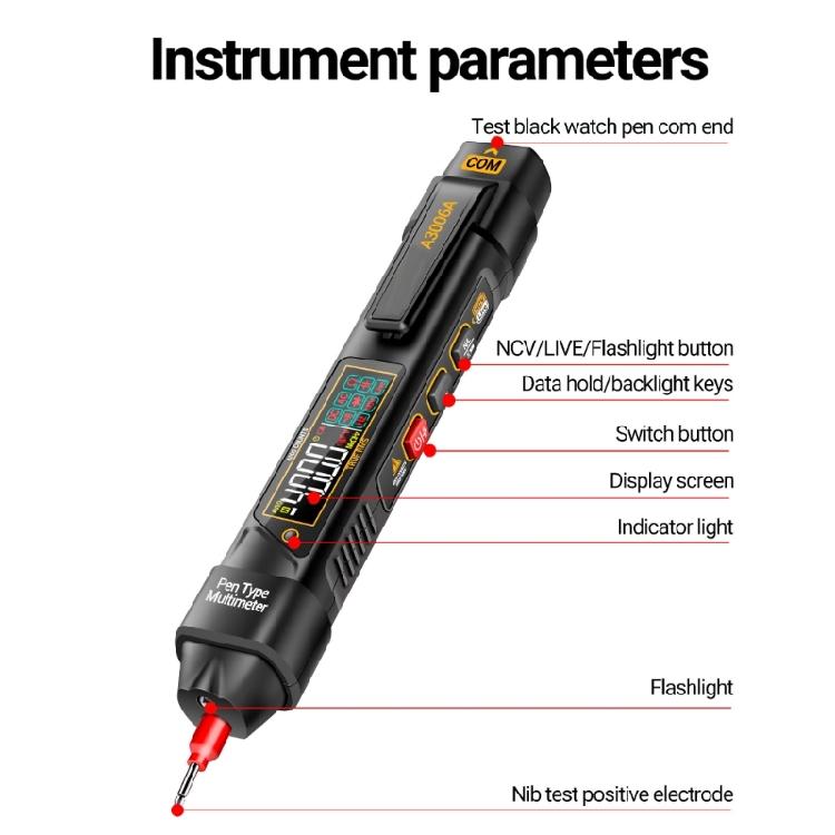 Pen Type Digital Multimeter LCD Display Ohmmeter Capacitance Diode Check Voltages Tester with Probes for Electronic