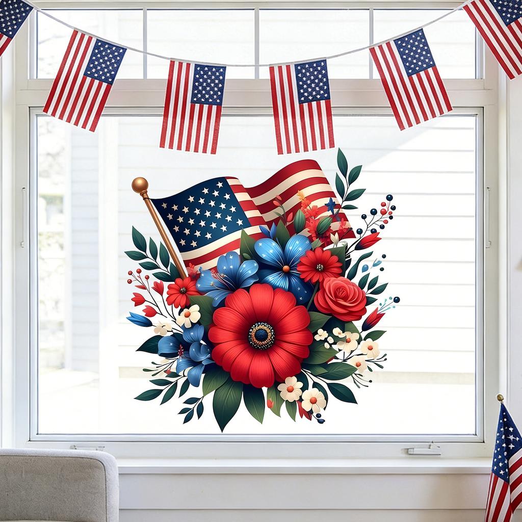 Creative American Flag Flower Bedroom Balcony French Window Decorative Sticker