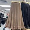 Retro Pleated Umbrella Skirt Women's 2025 Early Spring New High Waist Drape Lace Skirt Hemline Skirt
