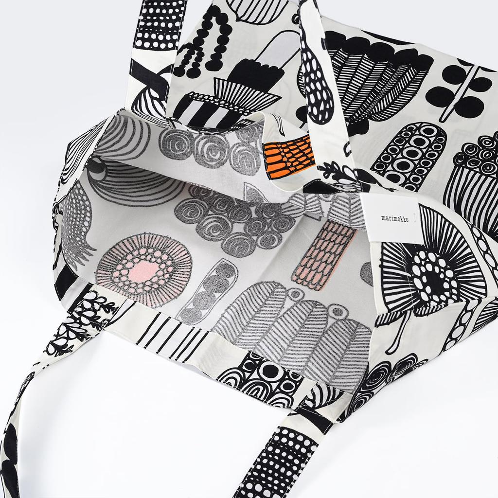Marimekko Putarflynn Palhart Fabric Tote Bag, Women's, Black/Orange, 74339 074339 193, Scandinavian Design [Parallel Import]
