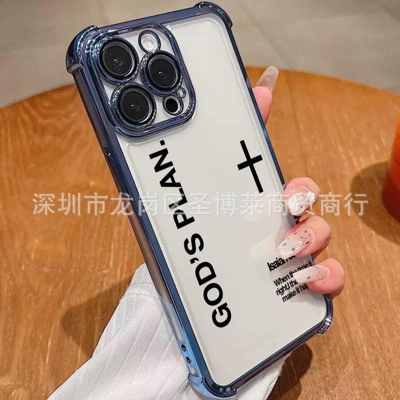 Black English Applicable iPhone17 mobile phone case four corners anti-drop airbag 16promax lens film 15 protective case