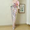 Scarf Mermaid Dance Hip Belly Set Sexy Sequin Wrapped Waist Scarf Bead Embroidered Long Skirt