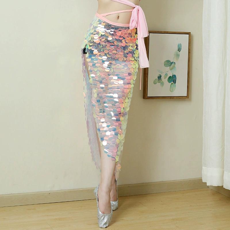 

Комплект шарфа «русалка» для танца живота, сексуальный шарф на талии с пайетками, вышитая бисером длинная юбка L