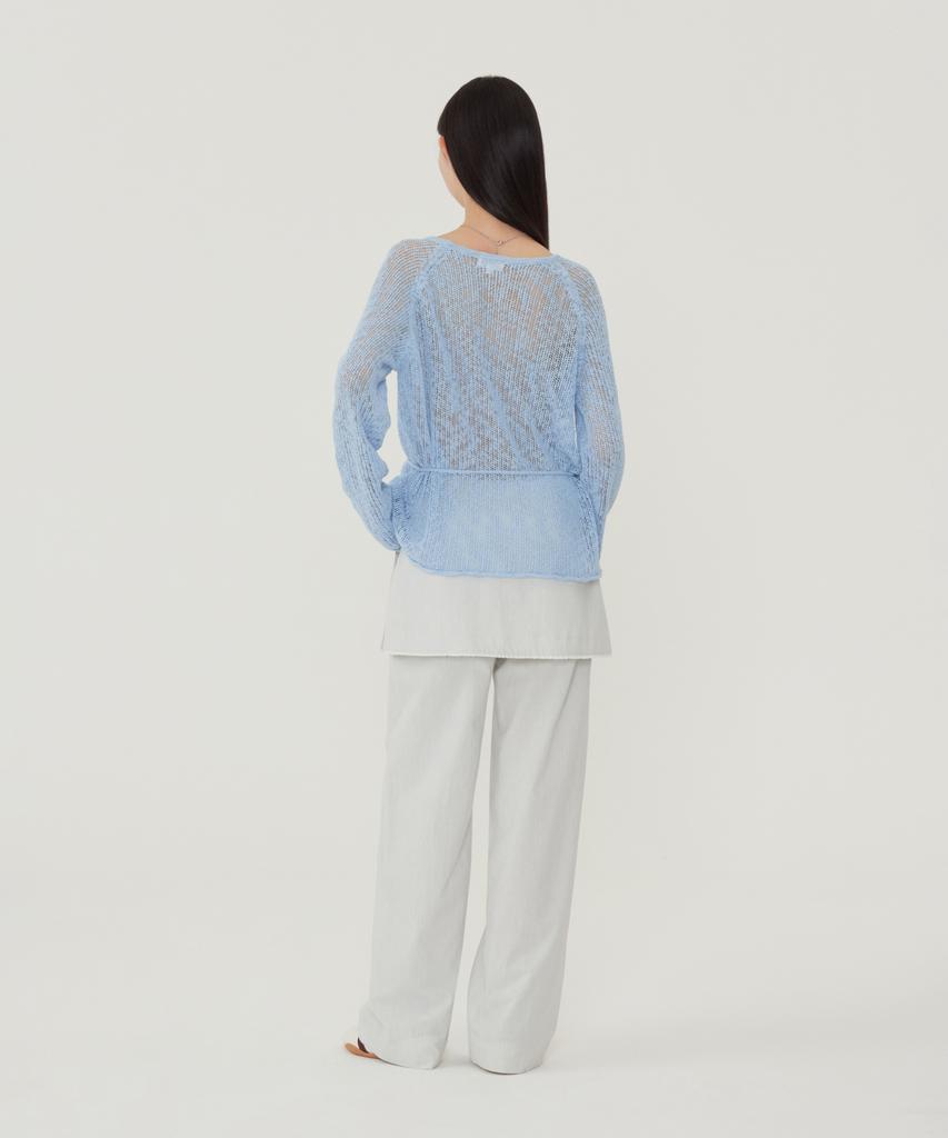 COVERNAT WOMAN Crochet Round Neck Knit Sky Blue