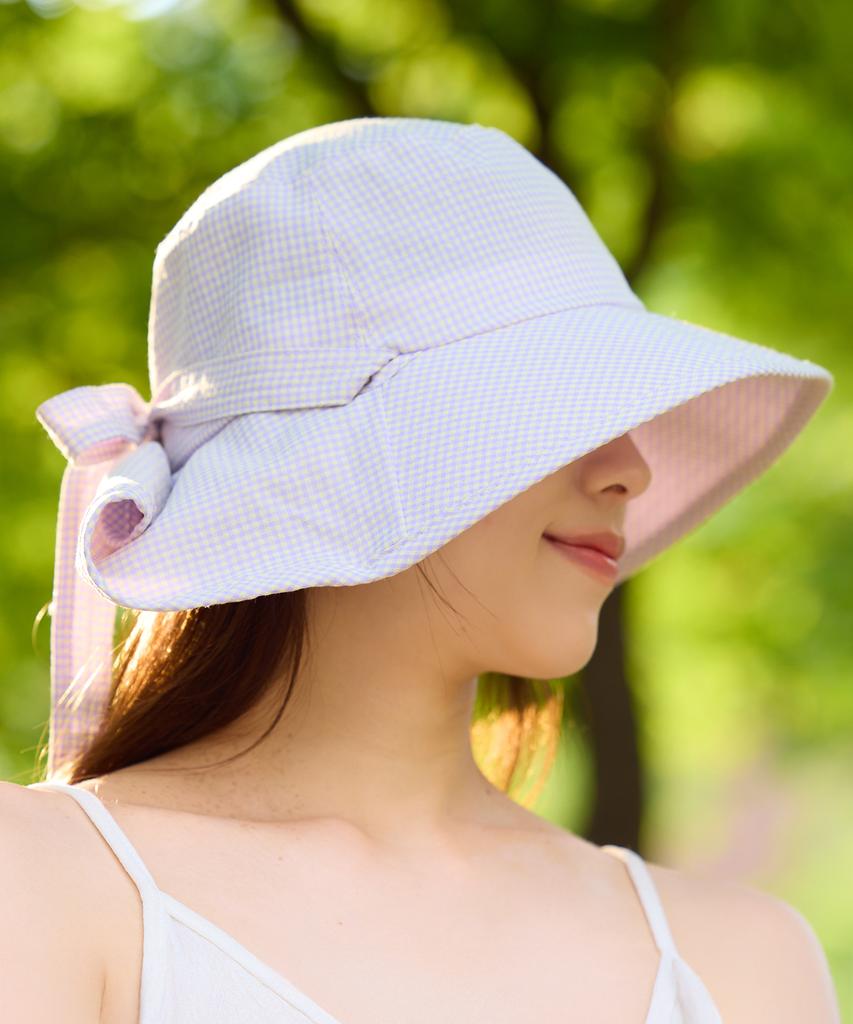 Mimin Gentle Breeze Check Ribbon Hat (Select 1 Of 2)