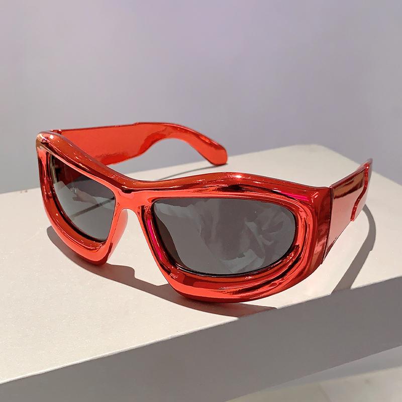 KAMMPT Y2k Metallic Inflated Frame Sunglasses 2024 New Stylish Oversized Sports Men Eyewear Trendy Mirror UV400 Cycling Shades